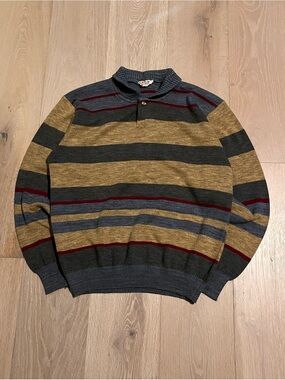 Made in Italy the Broadway Sweater Brown Striped Knit Textured Crewneck